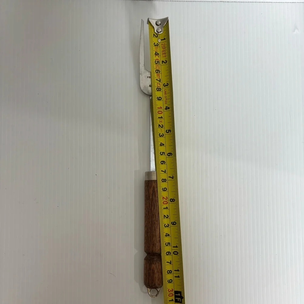 Vintage Bonny 2 Prong Meat Utility Turning Fork 12” Wooden Handle USA